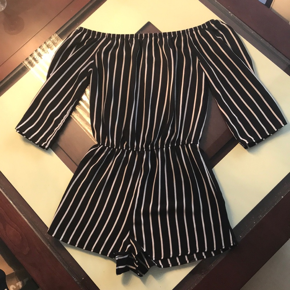 Black And White Strapless Romper